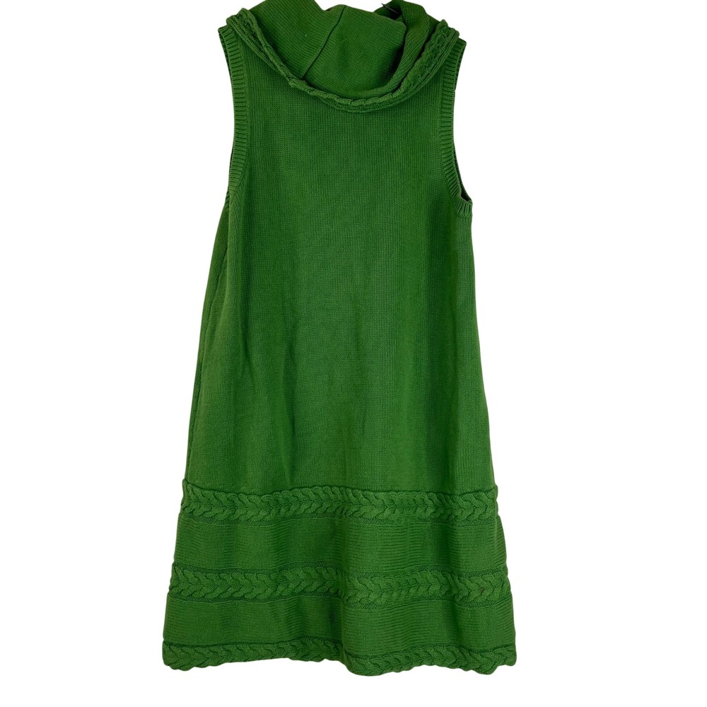 J. Khaki Sweater Dress Girls Large Green Cotton Cable Knit Cowl Neck Sleeveless